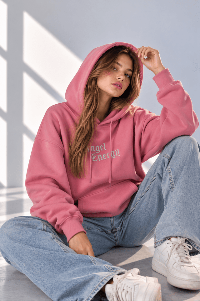 Sweatshirt Angel Energy Kanat Ön Arka Baskılı Kapüşonlu BSR1991
