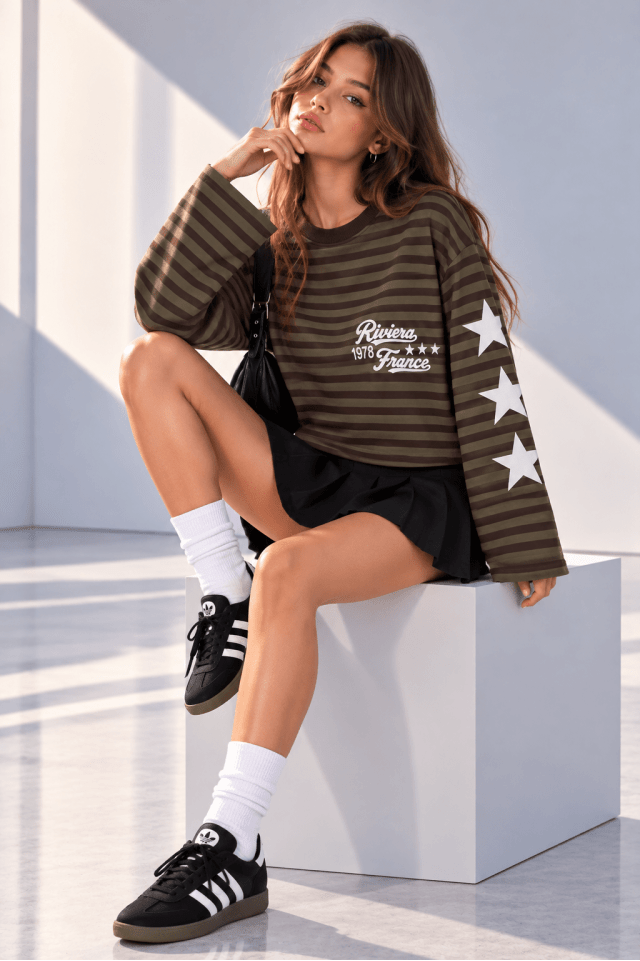 Sweartshirt Riviera ve Kolu Yıldız Baskılı BSR2034
